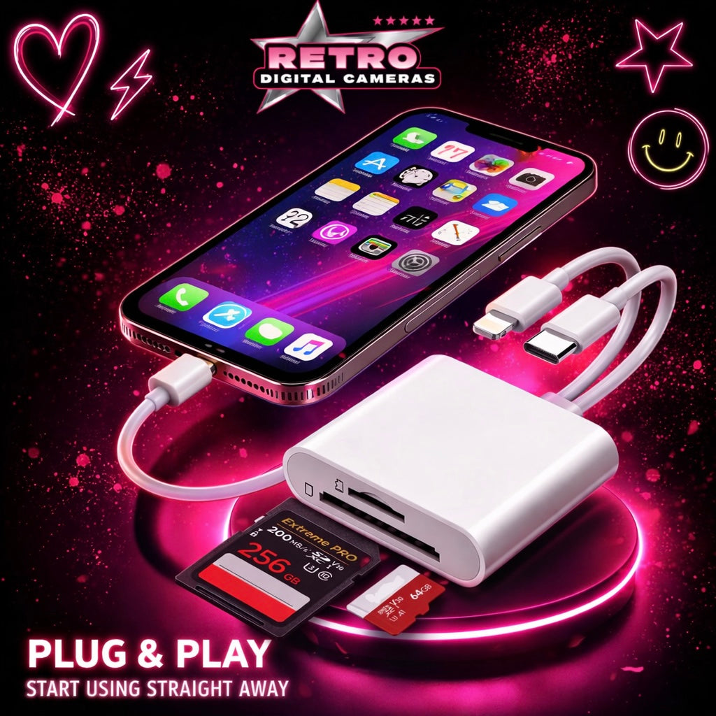 SD Card Adapter/Reader for iPhone/Android Phones & Other Devices Lightning & Type C Port Plug and Play