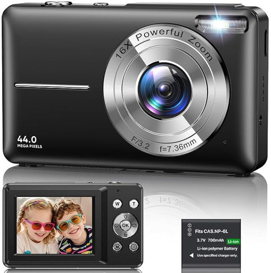Pocket-Friendly Digital Camera – 44MP, 1080P, 16X Zoom, 2.4" Screen