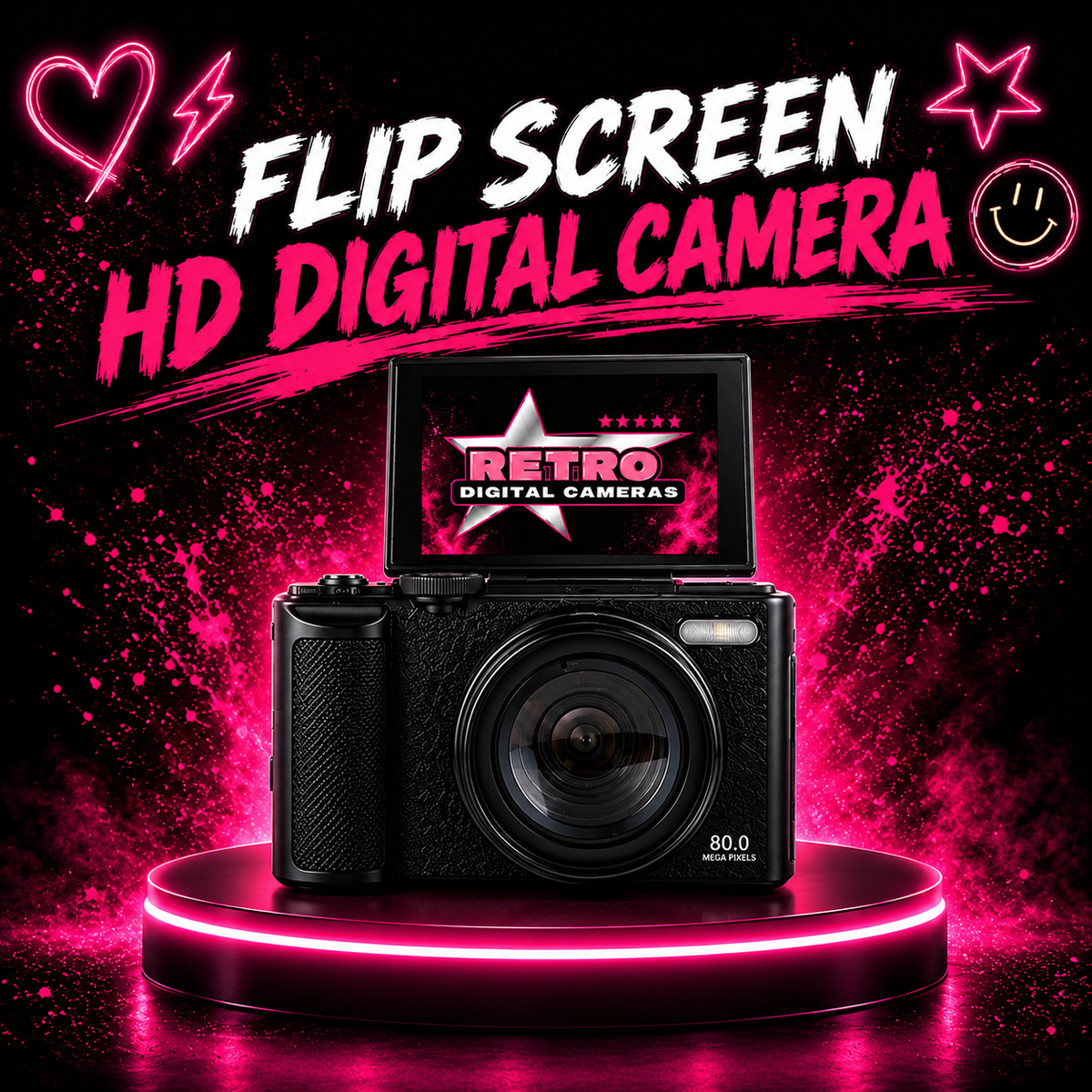 Retro Digital Camera – 80MP | Flip Screen | WiFi | 18X Zoom