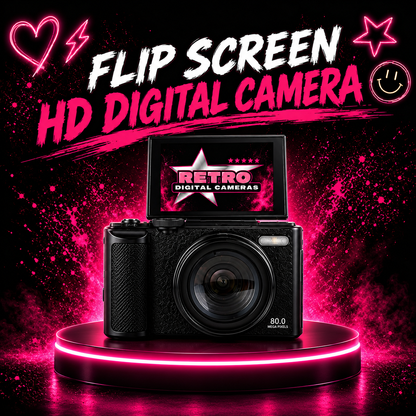 Retro Digital Camera – 80MP | Flip Screen | WiFi | 18X Zoom